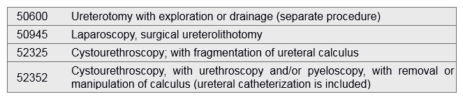 Ureterolithotomy completed laparoscopically   A)  52352 B)  52325 C)  50600 D)  50945