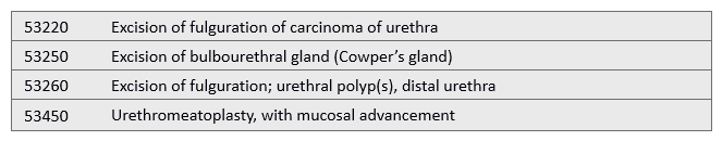 Excision of Cowper's gland   A)  53250 B)  3450 C)  53260 D)  53220