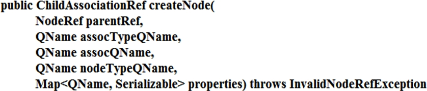 The NodeService, allows you to create a node with the method depicted in the image. Based on this information, which statements are TRUE? (Choose three.)    A)  The path of the node is specified by the assocQName. B)  The path of the node contains the value of the cm.name.property specified in the properties. C)  The name of the node and the path can be different. D)  By convention, the path and the name of the node should be kept consistent. E)  The property map must contain more than one value.