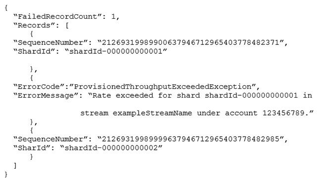   Which techniques will help mitigate this exception? (Choose two.)  A)  Implement retries with exponential backoff B)  Use a PutRecord API instead of PutRecords C)  Reduce the frequency and/or size of the requests D)  Use Amazon SNS instead of Kinesis E)  Reduce the number of KCL consumers