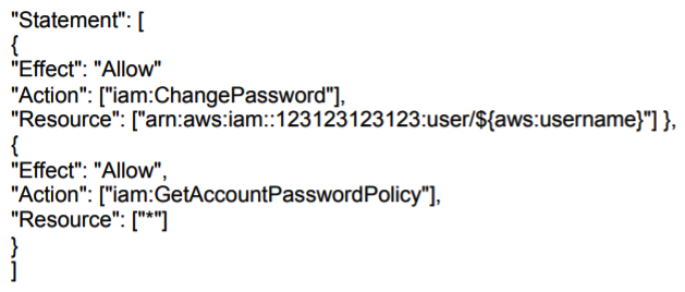 A root account has created an IAM group and defined the policy as:   What will this policy do? A)  Allow this group to view the password policy of all the users added only to that group B)  Allow all the users of IAM to modify their password C)  Allow an IAM user in this group to view the password policy and modify only his/her password D)  Allow this group to view the password policy of all the IAM users