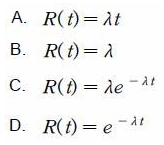 The failure rate model above is used to show a typical relationship of many parts between their failure rate and the time in service. The reliability function for period  B  is BEST represented by     A)  Option A B)  Option B C)  Option C D)  Option D