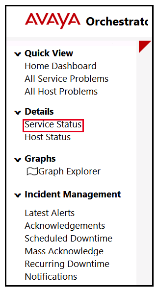 Refer to the exhibit.   An administrator navigates to the Avaya Orchestrator link shown in the exhibit. What would the Administrator be able to monitor here? A)  A list of Services with status of Warning or Critical. B)  A list of Services with status of OK. C)  A list of Services regardless of status. D)  A list of Services which have additional details.