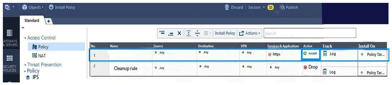 <strong>On the following graphic, you will find layers of policies. What is a precedence of traffic inspection for the defined polices?</strong> A) A packet arrives at the gateway, it is checked against the rules in the networks policy layer and then if implicit Drop Rule drops the packet, it comes next to IPS layer and then after accepting the packet it passes to Threat Prevention layer. B) A packet arrives at the gateway, it is checked against the rules in the networks policy layer and then if there is any rule which accepts the packet, it comes next to IPS layer and then after accepting the packet it passes to Threat Prevention layer C) A packet arrives at the gateway, it is checked against the rules in the networks policy layer and then if there is any rule which accepts the packet, it comes next to Threat Prevention layer and then after accepting the packet it passes to IPS layer. D) A packet arrives at the gateway, it is checked against the rules in IPS policy layer and then it comes next to the Network policy layer and then after accepting the packet it passes to Threat Prevention layer.