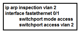   Refer to the exhibit. What is the effect of this configuration? A)  The switch port remains administratively down until the interface is connected to another switch. B)  Dynamic ARP Inspection is disabled because the ARP ACL is missing. C)  The switch port interface trust state becomes untrusted. D)  The switch port remains down until it is configured to trust or untrust incoming packets.