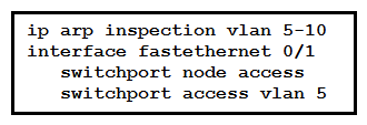   Refer to the exhibit. What is the effect of this configuration? A)  The switch discards all ingress ARP traffic with invalid MAC-to-IP address bindings. B)  All ARP packets are dropped by the switch. C)  Egress traffic is passed only if the destination is a DHCP server. D)  All ingress and egress traffic is dropped because the interface is untrusted.