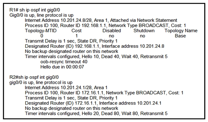 Refer to the exhibit. What action establishes the OSPF neighbor relationship without forming an adjacency?   A)  modify hello interval B)  modify process ID C)  modify priority D)  modify network type