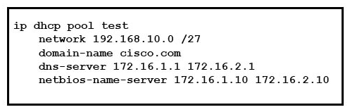 Refer to the exhibit. After you apply the given configuration to a router, the DHCP clients behind the device cannot communicate with hosts outside of their subnet. Which action is most likely to correct the problem?   A)  Configure the dns server on the same subnet as the clients B)  Activate the dhcp pool C)  Correct the subnet mask D)  Configure the default gateway