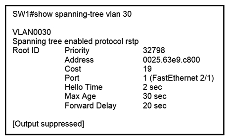 Refer to the exhibit. What two conclusions should be made about this configuration? (Choose two.)    A)  The root port is FastEthernet 2/1 B)  The designated port is FastEthernet 2/1 C)  The spanning-tree mode is PVST+ D)  This is a root bridge E)  The spanning-tree mode is Rapid PVST+