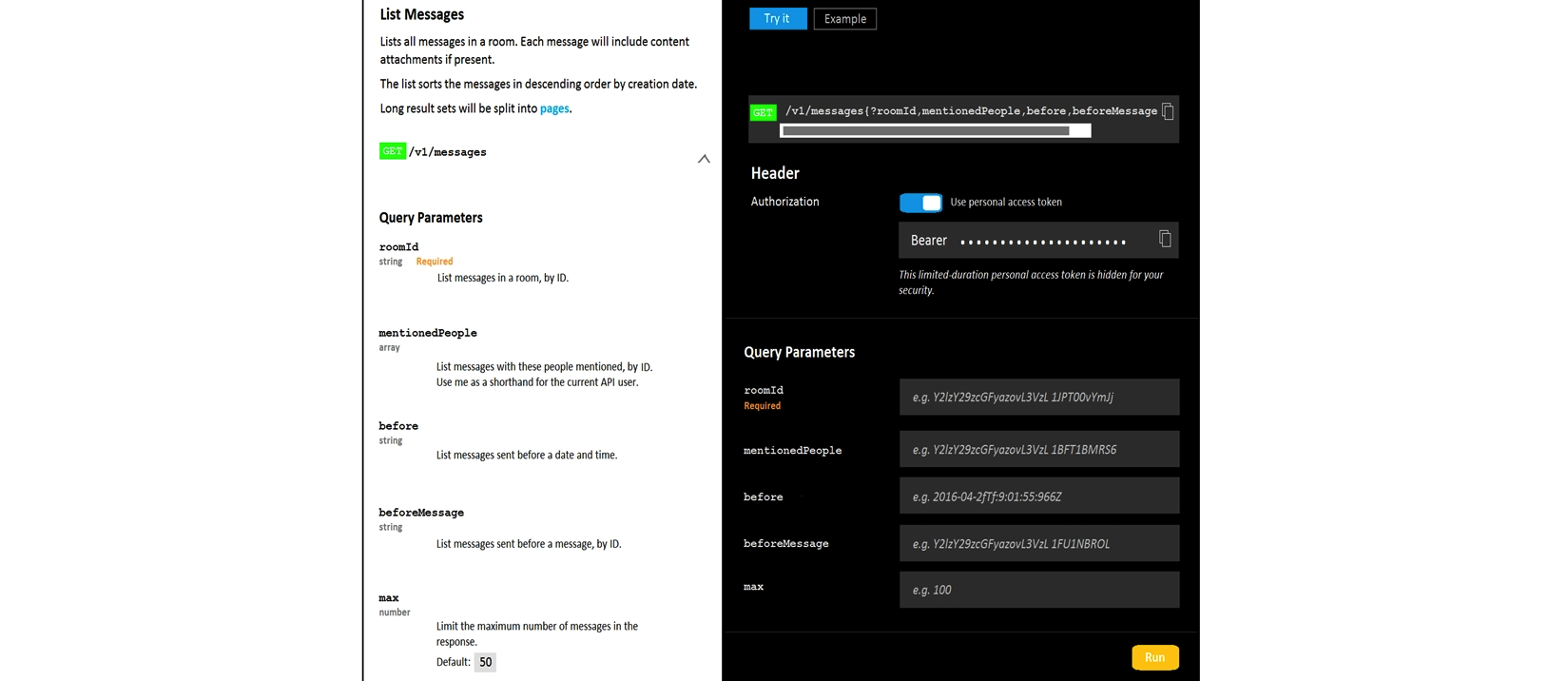 Refer to the exhibit.     A developer is troubleshooting an API with the given API documentation and cURL command. What is the cause of this problem? A)  The authorization header is missing or incomplete. B)  The request body is missing or incomplete. C)  The API token specified is expired. D)  The user is not allowed to post messages from their account.