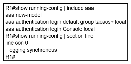 Refer to the exhibit. An engineer is trying to configure local authentication on the console line, but the device is trying to authenticate using TACACS+. Which action produces the desired configuration?   A)  Add the aaa authentication login default none command to the global configuration. Add the aaa authentication login default none command to the global configuration. B)  Replace the capital  C  with a lowercase  c  in the aaa authentication login Console local command. Replace the capital  C  with a lowercase  c  in the aaa authentication login Console local command. C)  Add the aaa authentication login default group tacacs+ local-case command to the global configuration. aaa authentication login default group tacacs+ local-case D)  Add the login authentication Console command to the line configuration login authentication Console command to the line configuration