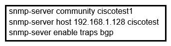   Refer to the exhibit. Network operations cannot read or write any configuration on the device with this configuration from the operations subnet. Which two configurations fix the issue? (Choose two.)  A)  Configure SNMP rw permission in addition to community ciscotest. Configure SNMP rw permission in addition to community ciscotest. B)  Modify access list 1 and allow operations subnet in the access list. C)  Modify access list 1 and allow SNMP in the access list. D)  Configure SNMP rw permission in addition to version 1. permission in addition to version 1. E)  Configure SNMP rw permission in addition to community ciscotest 1. permission in addition to community ciscotest 1.