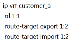 <strong>  Refer to the exhibit. The network administrator configured VRF lite for customer A. The technician at the remote site misconfigured VRF on the router. Which configuration will resolve connectivity for both sites of customer_a ?</strong> A)   B)   C)   D)   <div style=padding-top: 35px> 