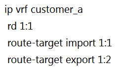 <strong>  Refer to the exhibit. The network administrator configured VRF lite for customer A. The technician at the remote site misconfigured VRF on the router. Which configuration will resolve connectivity for both sites of customer_a ?</strong> A)   B)   C)   D)   <div style=padding-top: 35px> 