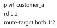 <strong>  Refer to the exhibit. The network administrator configured VRF lite for customer A. The technician at the remote site misconfigured VRF on the router. Which configuration will resolve connectivity for both sites of customer_a ?</strong> A)   B)   C)   D)   <div style=padding-top: 35px> 