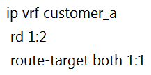 <strong>  Refer to the exhibit. The network administrator configured VRF lite for customer A. The technician at the remote site misconfigured VRF on the router. Which configuration will resolve connectivity for both sites of customer_a ?</strong> A)   B)   C)   D)   <div style=padding-top: 35px> 