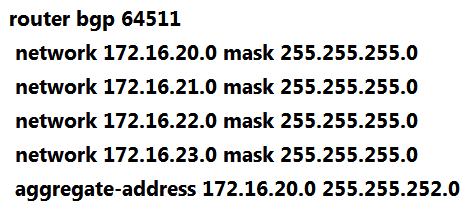   Refer to the exhibit. The network administrator has configured the Customer Edge router (AS 64511)  to send only summarized routes toward ISP-1 (AS 100)  and ISP-2 (AS 200) .   After this configuration, ISP-1 and ISP-2 continue to receive the specific routes and the summary route. Which configuration resolves the issue? A)    B)    C)    D)   