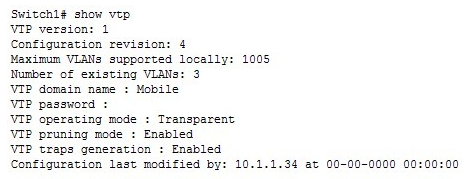You made changes to a VLAN, but the changes were not propagated to the other switches in the VTP domain. You enter a show vtp command at the switch where the changes were made, which displays the following output:   What should you do to solve this problem? A)  Disable VTP pruning. B)  Change the VTP operating mode to server. C)  Upgrade the VTP version to version 2. D)  Upgrade the VTP version to version 3.