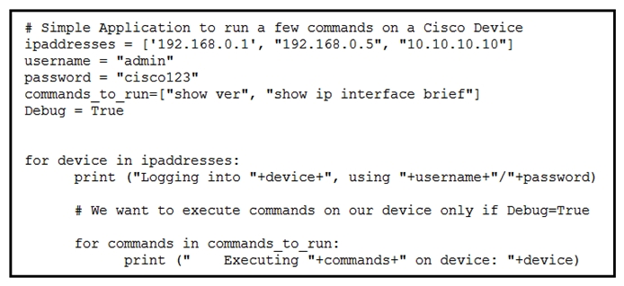   Refer to the exhibit. What is the expected output from the Python code? A)    B)    C)    D)   