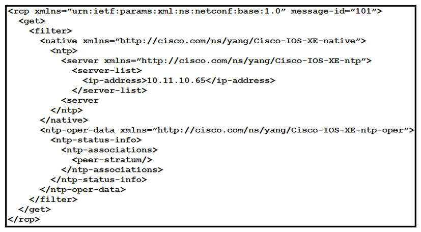  Refer to the exhibit. How many YANG models does the NETCONF <get> operation interact with? A)  one B)  two C)  three D)  four