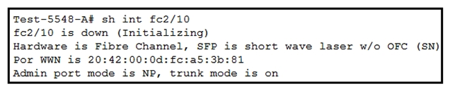   Refer to the exhibit. A new Cisco Nexus 5548 Switch connects to a network. SAN switching is configured on the switch. The switch fc2/10 NP uplink is shown in the exhibit. Which action ensures that fc2/10 is in an up state? A)  Replace the SFP port module in fc2/10. B)  Configure the admin port type E on the upstream switch that connects the port. C)  Enable NPIV on the upstream switch that connects the port. D)  Configure the BB_credit buffers on the upstream switch that connects the port.