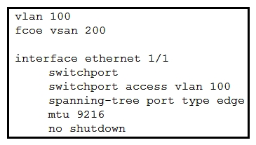   Refer to the exhibit. An attempt to bind the Ethernet interface to vFC fails. Which action resolves the issue? A)  Add the FCoE VLAN to the allowed VLAN list. B)  Configure the FCoE VLAN that corresponds to the vFC VSAN as a private VLAN. C)  Configure the interface as a trunk port. D)  Configure the interface to use the native VLAN of the trunk port.