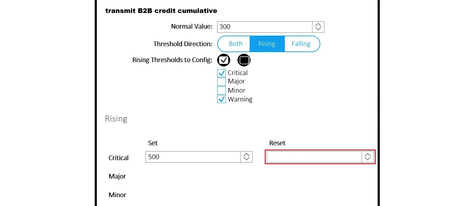 <strong> Refer to the exhibit. A client reports that the ACI domain connectivity to the fiber channel storage is experiencing a B2B credit oversubscription. The environment has a SYSLOG server for state collection messages. Which value should be chosen to clear the critical fault?</strong> A) 300 B) 410 C) 350 D) 510