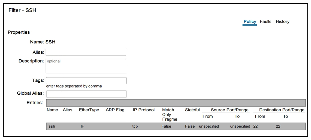 <strong> Refer to the exhibits. Which subject must be configured for the All_noSSH contract to allow all IP traffic except SSH between the two EPGs?</strong> A) B) C) D)