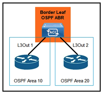   Refer to the exhibit. Which configuration must be implemented to allow intra-VRF transit routing between the two external routers? A)  Deploy both areas under the same L3Out policy B)  Change one of the areas to area 0 C)  Configure OSPF virtual links D)  Modify L3Out 1 to use the same OSPF area as L3Out 2