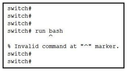 Refer to the exhibit.   Which configuration change command must be run on the Cisco NX-OS device to make this command work? A)  enable bash-shell B)  bash-shell enable C)  service bash-shell D)  feature bash-shell