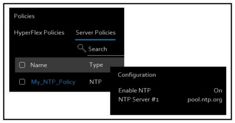 Refer to the exhibit.   Cisco Intersight has an NTP server policy called My_NTP_Policy configured that contains a single NTP server pool entry  pool.ntp.org . Which Cisco Intersight API call adds an additional NTP server (10.20.0.1)  to the My_NTP_Policy server policy? A)    B)    C)    D)   