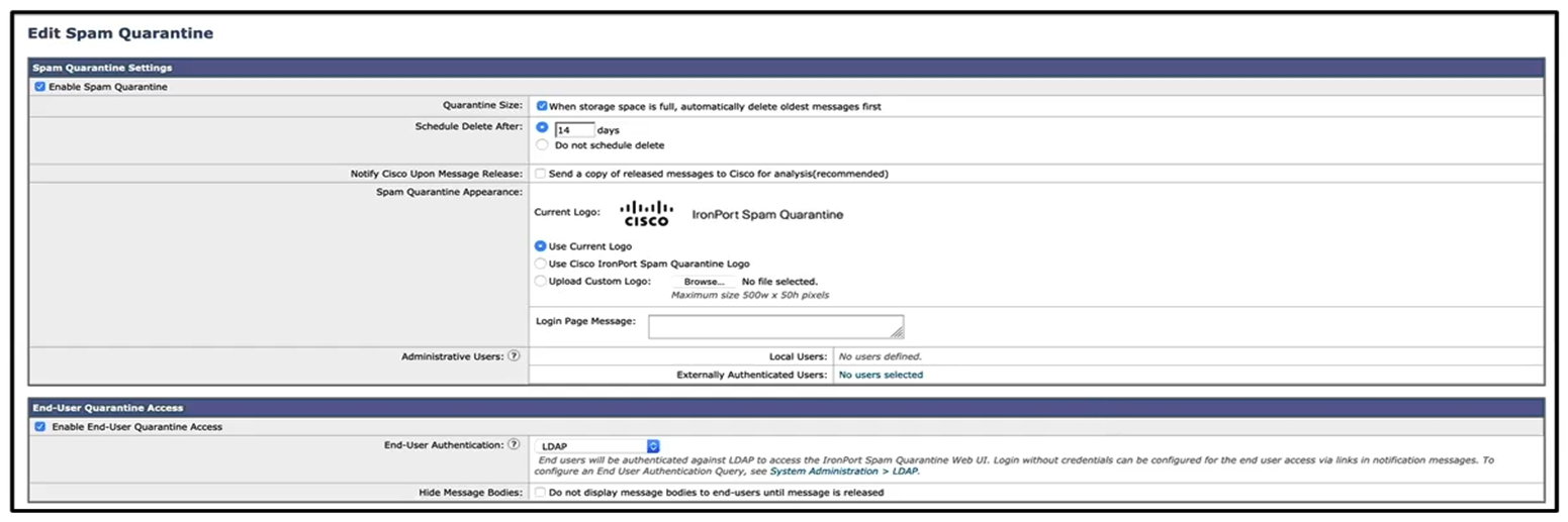     Refer to the exhibits. What must be done to enforce end user authentication before accessing quarantine? A)  Enable SPAM notification and use LDAP for authentication. B)  Enable SPAM Quarantine Notification and add the %quarantine_url% variable. C)  Change the end user quarantine access from None authentication to SAAS. D)  Change the end user quarantine access setting from None authentication to Mailbox.