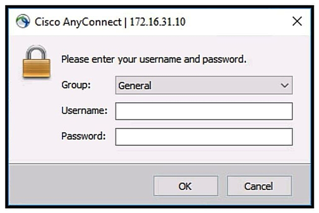   Refer to the exhibit. Which two commands under the tunnel-group webvpn-attributes result in a Cisco AnyConnect user receiving the AnyConnect prompt in the exhibit? (Choose two.)  A)  group-url https://172.16.31.10/General enable B)  group-policy General internal C)  authentication aaa D)  authentication certificate E)  group-alias General enable