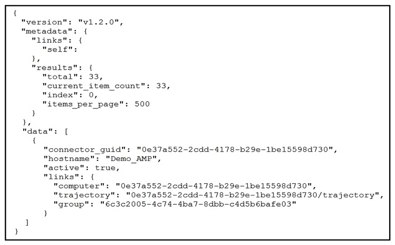   Refer to the exhibit. Which URL returned the data? A)  https://api.amp.cisco.com/v1/computers B)  https://api.amp.cisco.com/v0/computers C)  https://amp.cisco.com/api/v0/computers D)  https://amp.cisco.com/api/v1/computers