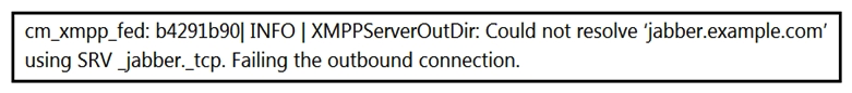 Refer to the exhibit.   An administrator is troubleshooting an issue with XMPP Federation between two, eight-node IM and Presence clusters. After looking at the logs, the administrator finds this message and must publish one or more DNS SRV records containing one or more addresses of the IM and Presence node(s) . How many nodes must be selected to publish? A)  1 B)  5 C)  10 D)  20