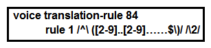    Refer to the exhibit. Users report that outbound PSTN calls from phones registered to Cisco UCM are not completing. The local service provider in North America has a requirement to receive calls in 10-digit format. The Cisco UCM sends the calls to the Cisco Unified Border Element router in a globalized E.164 format. There is an outbound dial peer on Cisco Unified Border Element configured to send the calls to the provider. The dial peer has a voice translation profile applied in the correct direction but an incorrect voice translation rule applied. Which rule modifies DNIS in the format that the provider is expecting? A)  rule 1 /^\+ [^1].* / /011\1/ B)  rule 1/^\+1 [2-9]..[2-9]……$ / /\1/ C)  rule 1 /^ [2-9]..[2-9]……$ / /\1/ D)  rule 1 /^\+1 [2-9]..[2-9]……$ / /\0/ 