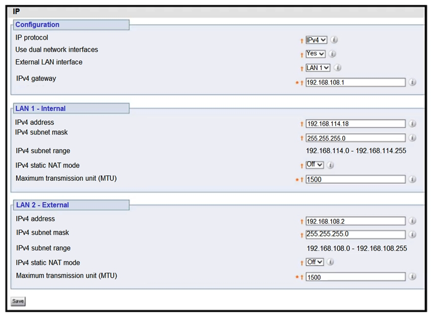 <strong>  Refer to the exhibit. The firewall has been configured from NAT 192.168.108.2 to 100.64.0.1. Which configuration changes are needed for an Expressway-E with dual network interfaces?</strong> A)   B)   C)   D)   <div style=padding-top: 35px> 