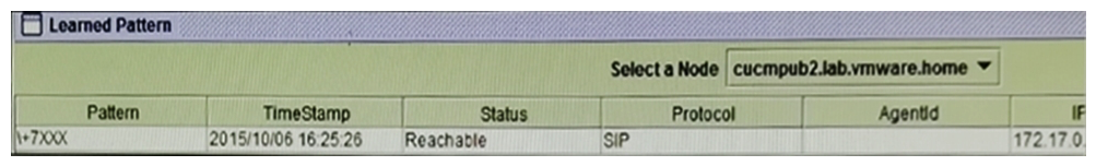 Refer to the exhibit. An engineer configured CCD between a Cisco Unified Communications Manager (CUCM)  cluster and Cisco Unified Communications Manager Express (CME) . When the CUCM agents try to dial a CME extension on the range 7XXX, they receive a busy signal as soon as the 7 is dialed. What can be done to resolve this issue?   A)  Set the CUCM CCD Requesting Service PSTN prefix to 9 instead of\+ B)  Set the CME profile dn-block type to extension instead of global Set the CME profile dn-block type to extension instead of global C)  Set the CUCM Hosted DN Pattern PSTN Failover Strip Digits field to 1 instead of 0 D)  Set the CME subscribe callcontro l to instance instead of wildcarded Set the CME subscribe callcontro l to instance instead of wildcarded