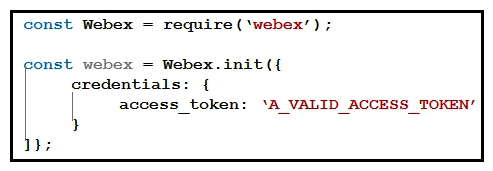   Refer to the exhibit. When using the Webex Browser SDK to create calls and share screens, which two statements are valid given a 'webex' object such as displayed in the exhibit? (Choose two.)  A)  After a meeting is joined, it cannot be left programmatically until the host ends the meeting. B)  The webex meetings.register()  function must be invoked before attempting to join any meeting. C)  The joinMeeting()  function throws an error of type 'media stopped' if a media stream is stopped. D)  Given a Webex meeting number the webex meetings join()  function can be used to join the meeting. E)  The mediaSettings for a joined meeting accepts boolean attributes to send and receive audio, video, and screen share.