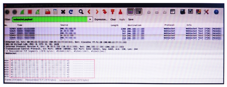   Refer to the exhibit. An engineer is analyzing this Vlan0392-int12-239.pcap file in Wireshark after detecting a suspicious network activity. The origin header for the direct IP connections in the packets was initiated by a google chrome extension on a WebSocket protocol. The engineer checked message payloads to determine what information was being sent off-site but the payloads are obfuscated and unreadable. What does this STIX indicate? A)  The extension is not performing as intended because of restrictions since ports 80 and 443 should be accessible B)  The traffic is legitimate as the google chrome extension is reaching out to check for updates and fetches this information C)  There is a possible data leak because payloads should be encoded as UTF-8 text D)  There is a malware that is communicating via encrypted channels to the command and control server