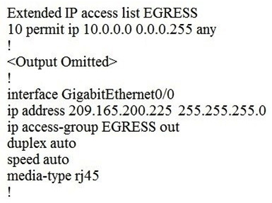 Refer to the exhibit.   An engineer must block all traffic from a router to its directly connected subnet 209.165.200.0/24. The engineer applies access control list EGRESS in the outbound direction on the GigabitEthernet0/0 interface of the router. However, the router can still ping hosts on the 209.165.200.0/24 subnet. Which explanation of this behavior is true? A)  Access control lists that are applied outbound to a router interface do not affect traffic that is sourced from the router. B)  After an access control list is applied to an interface, that interface must be shut and no shut for the access control list to take effect. C)  Only standard access control lists can block traffic from a source IP address. D)  The access control list must contain an explicit deny to block traffic from the router.