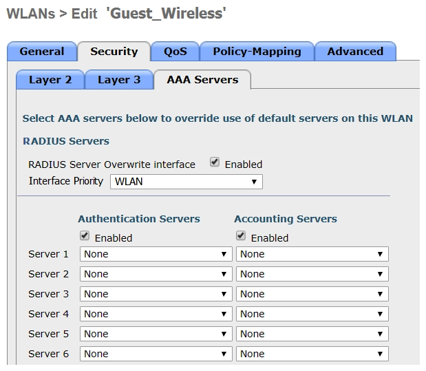 Refer to the exhibit.   Assuming the WLC's interfaces are not in the same subnet as the RADIUS server, which interface would the WLC use as the source for all RADIUS-related traffic? A)  the controller management interface B)  the controller virtual interface C)  the interface specified on the WLAN configuration D)  any interface configured on the WLC