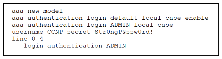   Refer to the exhibit. An engineer must create a configuration that executes the show run command and then terminates the session when user CCNP logs in. Which configuration change is required? A)  Add the access-class keyword to the username command. Add the access-class keyword to the username command. B)  Add the autocommand keyword to the aaa authentication command. autocommand aaa authentication C)  Add the access-class keyword to the aaa authentication command. D)  Add the autocommand keyword to the username command.