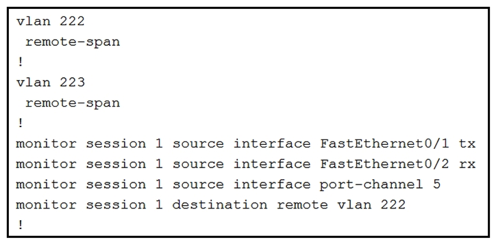 Refer to the exhibit.   These commands have been added to the configuration of a switch. Which command flags an error if it is added to this configuration? A)  monitor session 1 source interface port-channel 6 B)  monitor session 1 source vlan 10 C)  monitor session 1 source interface FastEthemet0/1 rx D)  monitor session 1 source interface port-channel 7, port-channel 8