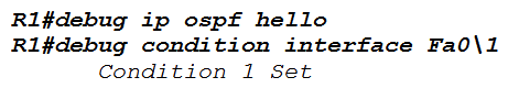 Refer to the exhibit.   Which statement about the OPSF debug output is true? A)  The output displays OSPF hello messages which router R1 has sent or received on interface Fa0/1. B)  The output displays all OSPF messages which router R1 has sent or received on all interfaces. C)  The output displays all OSPF messages which router R1 has sent or received on interface Fa0/1. D)  The output displays OSPF hello and LSACK messages which router R1 has sent or received.