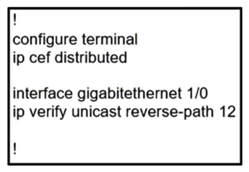   Refer to the exhibit. Which show command should be implemented to display per-interface statistics about uRPF drops and suppressed drops? A)  show cef interface B)  show ip traffic C)  show ip interface D)  show ip interface brief