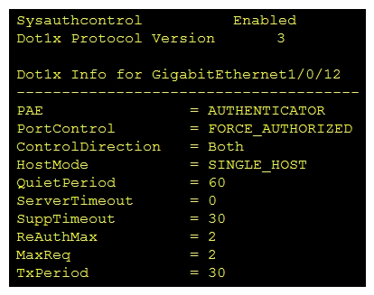   Refer to the exhibit. Which command was used to display this output? A)  show dot1x all B)  show dot1x C)  show dot1x all summary D)  show dot1x interface gi1/0/12