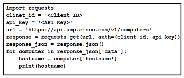  Refer to the exhibit. What will happen when the Python script is executed? A)  The hostname will be printed for the client in the client ID field. B)  The hostname will be translated to an IP address and printed. C)  The script will pull all computer hostnames and print them. D)  The script will translate the IP address to FQDN and print it.