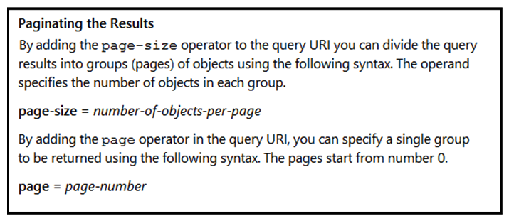  Refer to the exhibit. Many faults have occurred in the ACI environment and a sample of them needs to be examined. Which API call retrieves faults 31 through 45? A)  GET https://apic-ip-address/api/class/faultInfo.json?\order-by=faultinst.severity|desc&page=1&page-size=15 B)  GET https://apic-ip-address/api/class/faultInfo.json?\order-by=faultinst.severity|desc&page=2&page-size=15 C)  GET https://apic-ip-address/api/class/faultInfo.json?\order-by=faultinst.severity|desc&page-size=30 D)  GET https://apic-ip-address/api/class/faultInfo.json?\order-by=faultinst.severity|desc&page=2&page-size=30