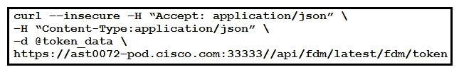   Refer to the exhibit. This cURL POST request creates an OAuth access token for authentication with FDM API requests. What is the purpose of the file  @token_data  that cURL is handling? A)  This file is given as input to store the access token received from FDM. B)  This file is used to send authentication-related headers. C)  This file contains raw data that is needed for token authentication. D)  This file is a container to log possible error responses in the request.